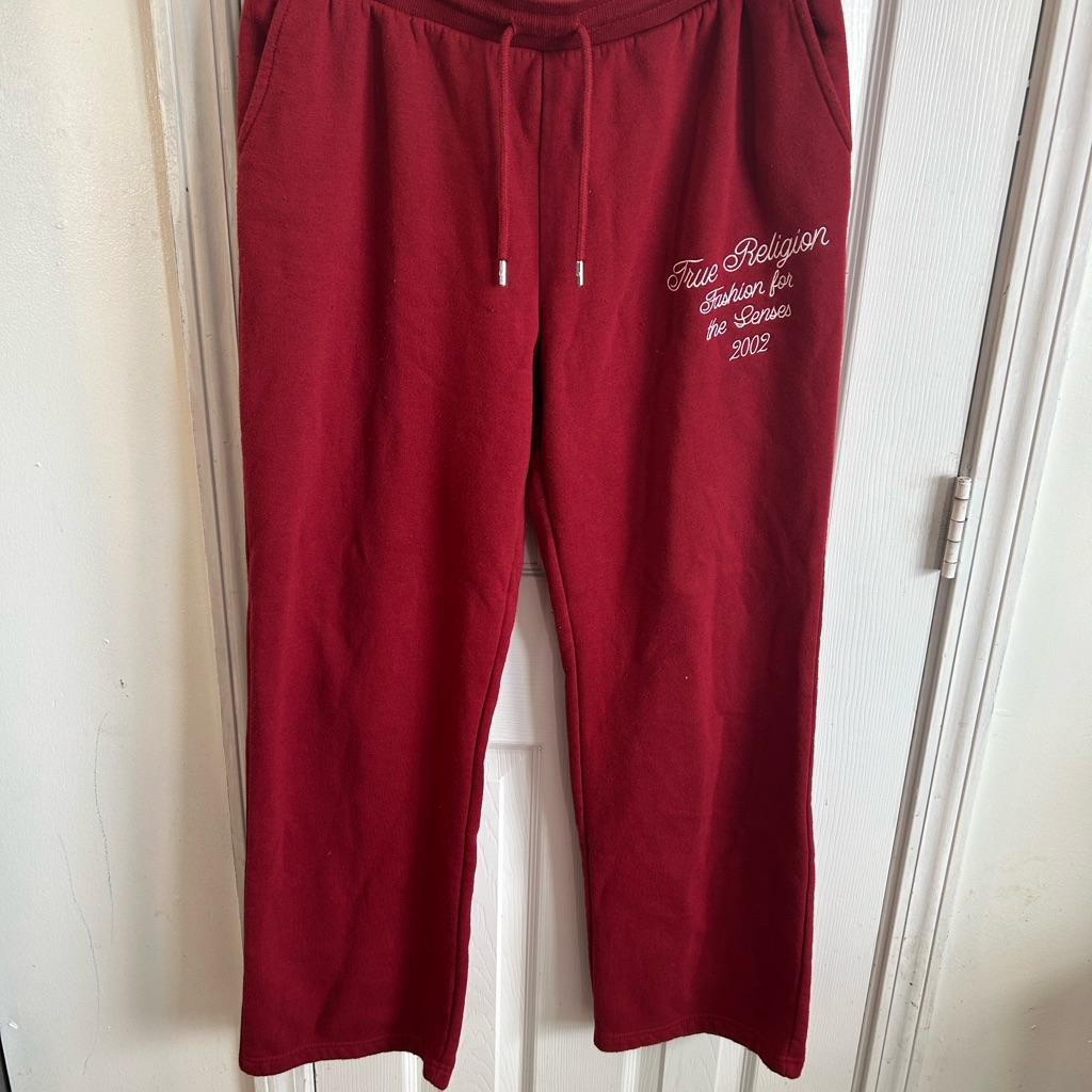 True Religion Men's Deep Red Jogger Sweatpants With White Logo